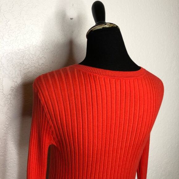 Cabi bright orange trumpet sleeve ribbed snap front cardigan size Small #5285 - Picture 11 of 14